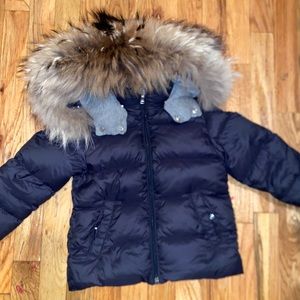 MONCLER Toddler Puffer Jacker Black With Fox Fur Size 3